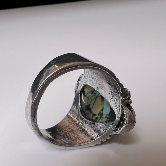 Turquoise Simulant Silver Tone Ring, Size 8 - Picture 2 of 2